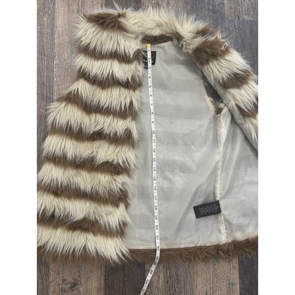 Red Snap Faux Fur Striped Vest Size Small - Picture 4 of 6